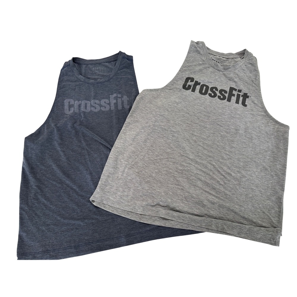 Lot of 2 NOBULL CrossFit Muscle Tank Tops Mens Medium Gray Black Sleeveless